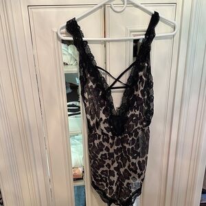 Black and beige Lace Lingerie Bodysuit